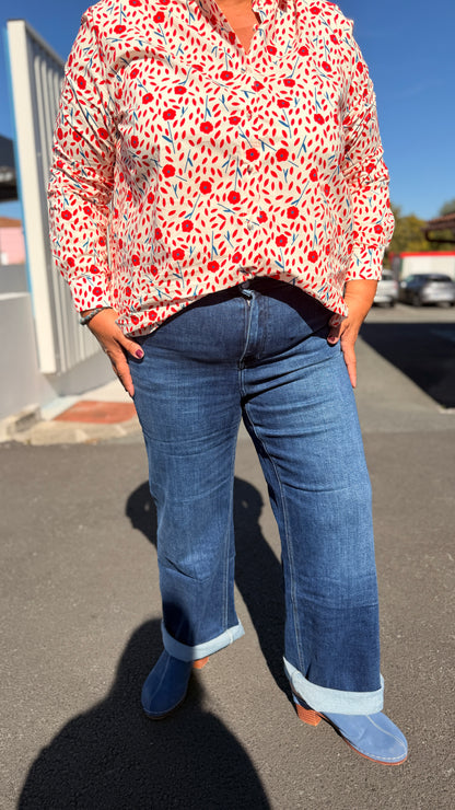 🛍️Jean wide leg Naomie bleu – Stretch grande taille