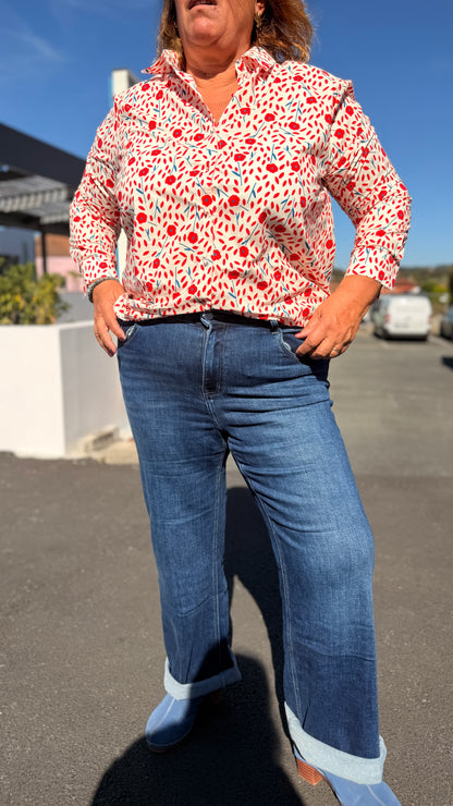 🛍️Jean wide leg Naomie bleu – Stretch grande taille