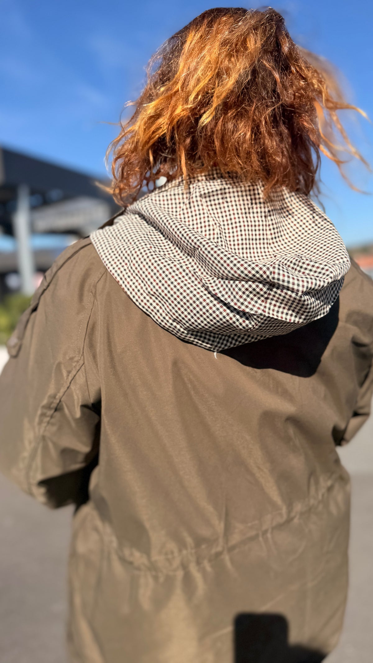 💚Parka courte Claire – Kaki & Vichy grande taille