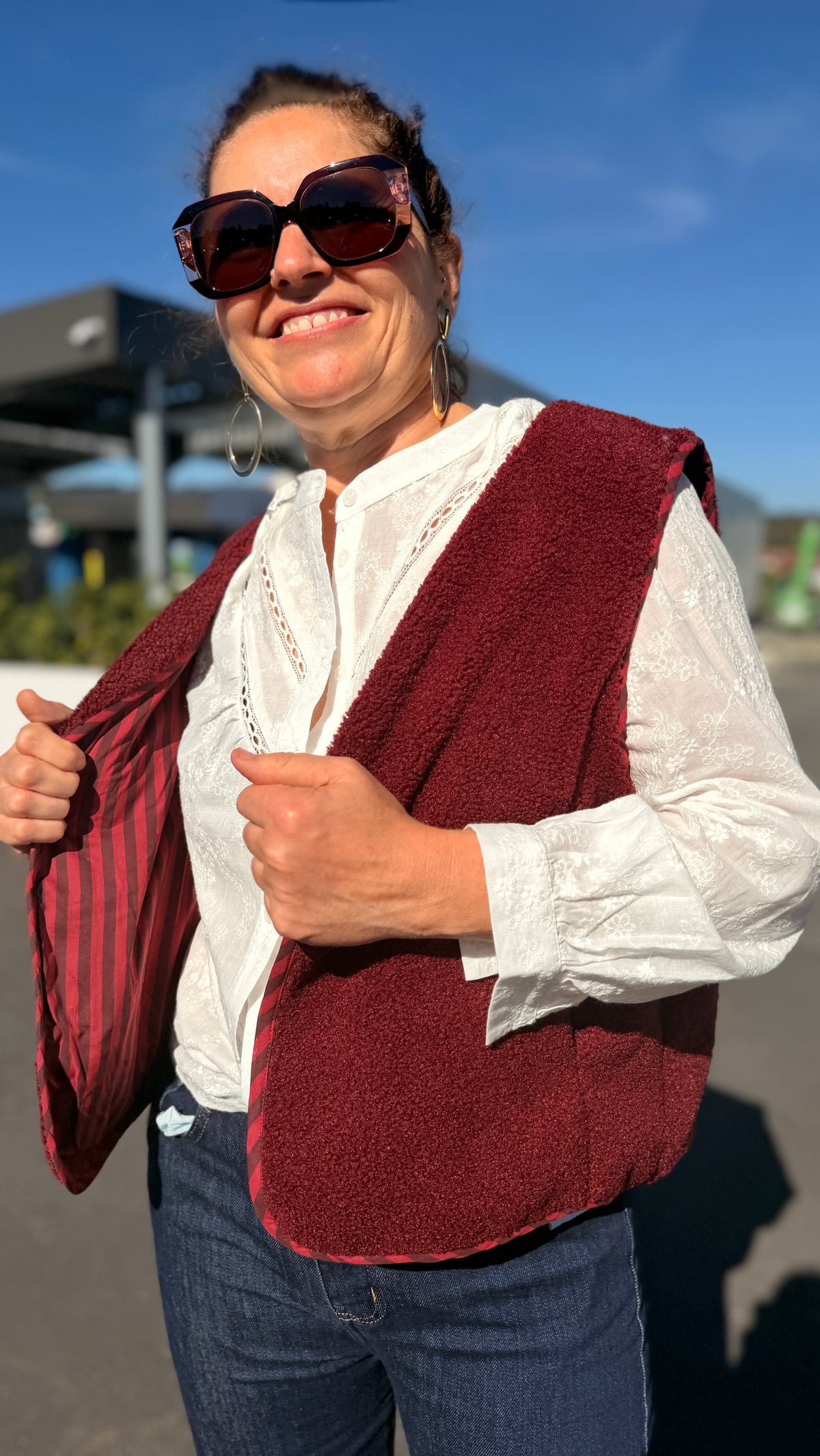 🧸Gilet teddy – Réversible bordeaux & écru