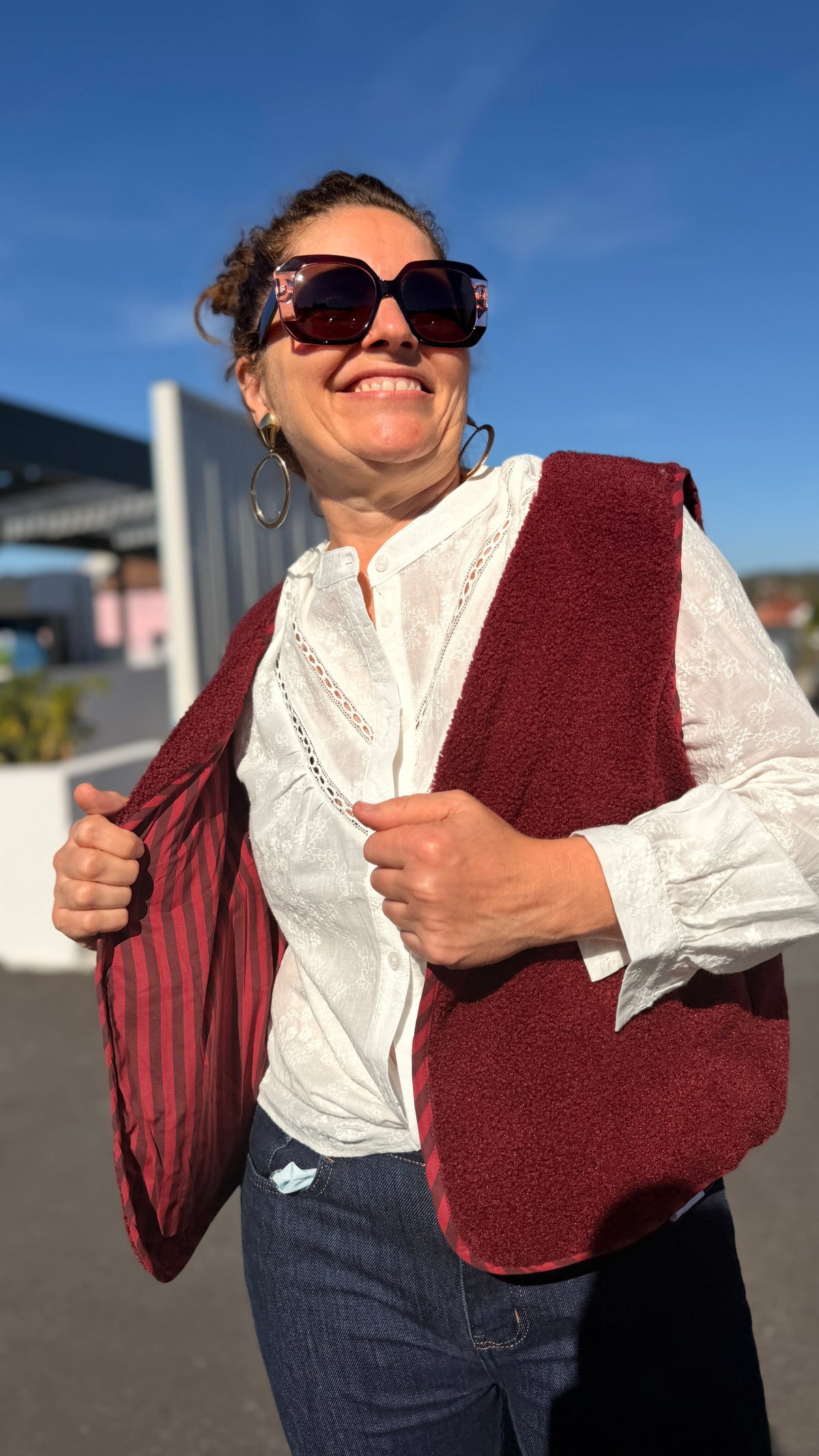 🧸Gilet teddy – Réversible bordeaux & écru