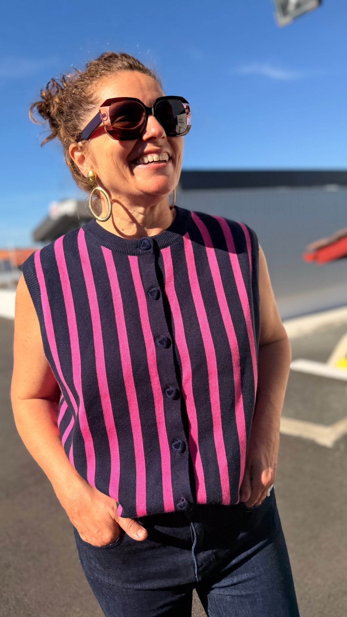 🩷Gilet Lara – Manches courtes à rayures