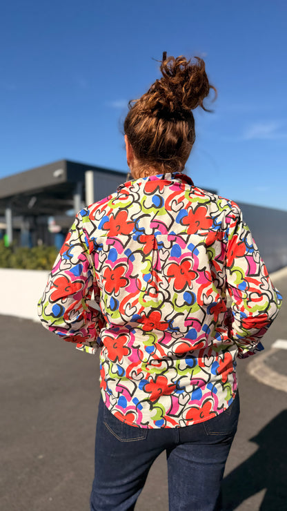 ✨Chemise Lisa – Motif floral abstrait en coton
