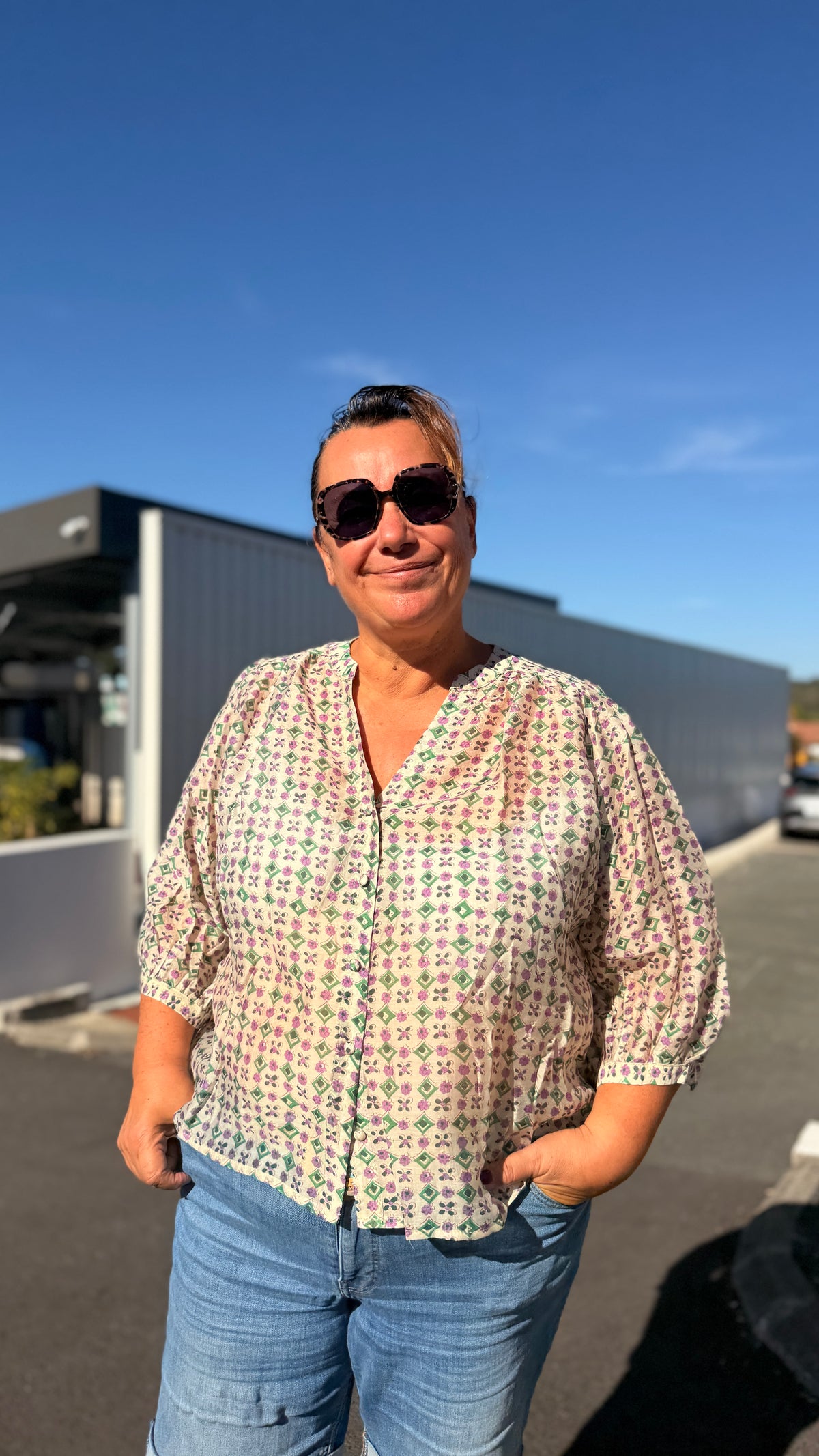 🍇Blouse Enea – Motif lilas et vert