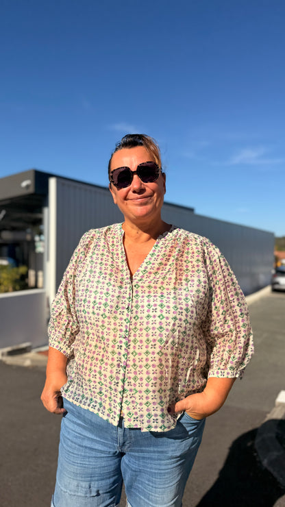 🍇Blouse Enea – Motif lilas et vert