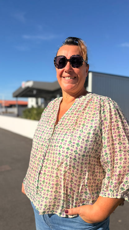 🍇Blouse Enea – Motif lilas et vert