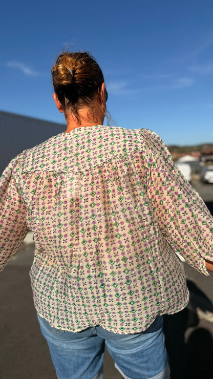 🍇Blouse Enea – Motif lilas et vert