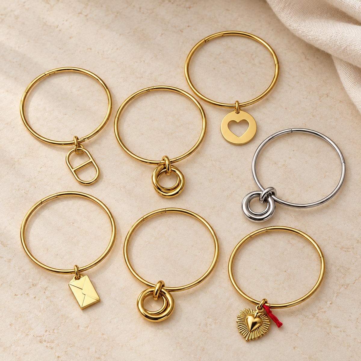 🌞Bracelet jonc doré réglable - Acier breloque femme
