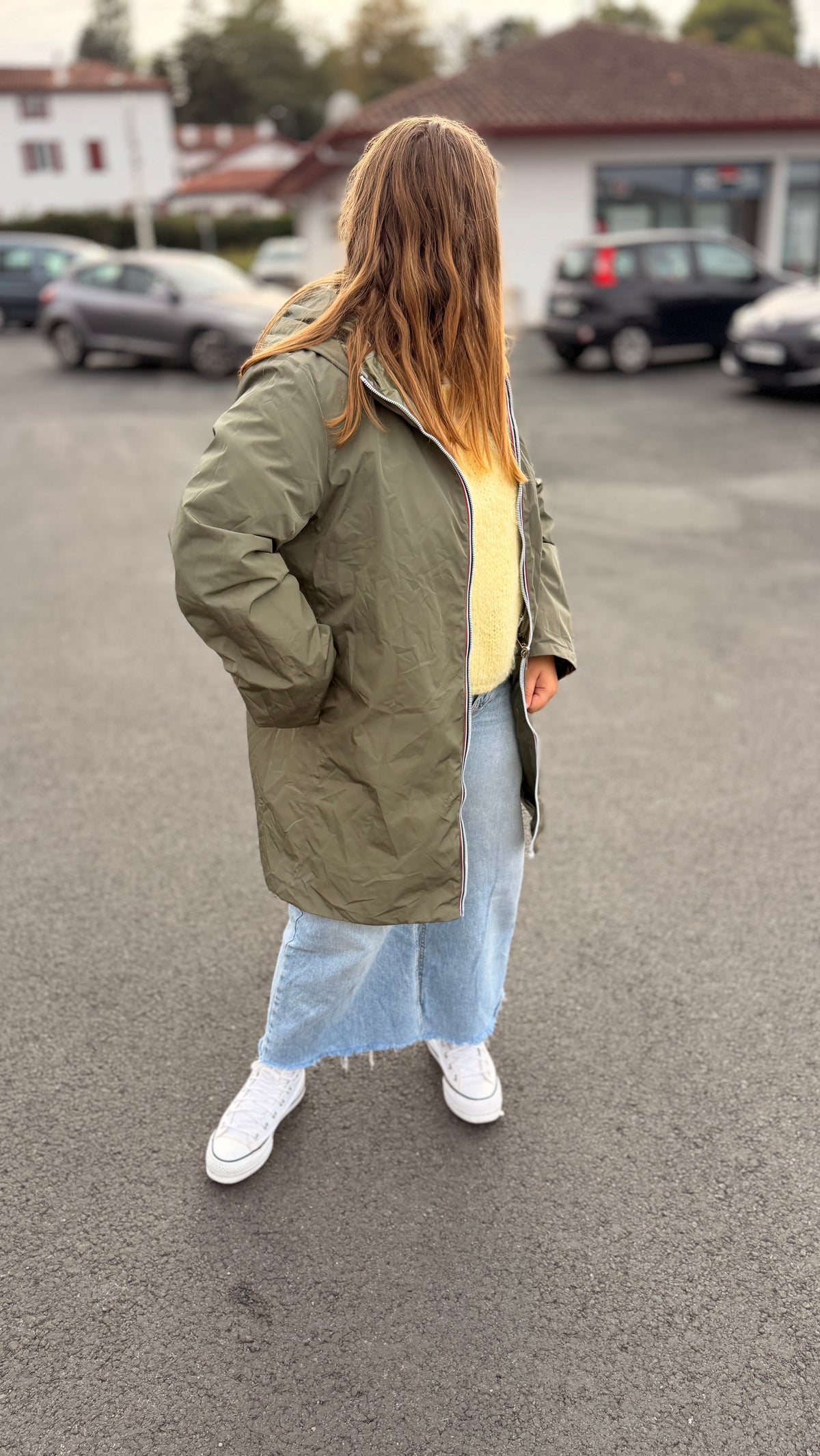 💦Imperméable Coline – Réversible kaki et vert métallisé
