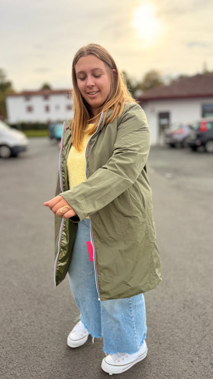 💦Imperméable Coline – Réversible kaki et vert métallisé