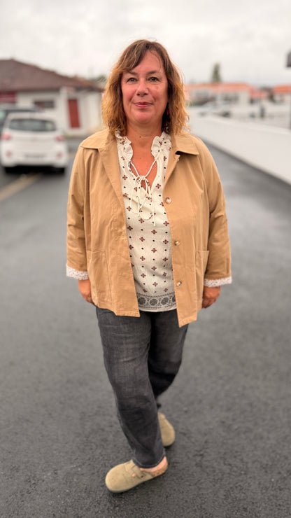 ✨Veste camel Clara – Coton grande taille
