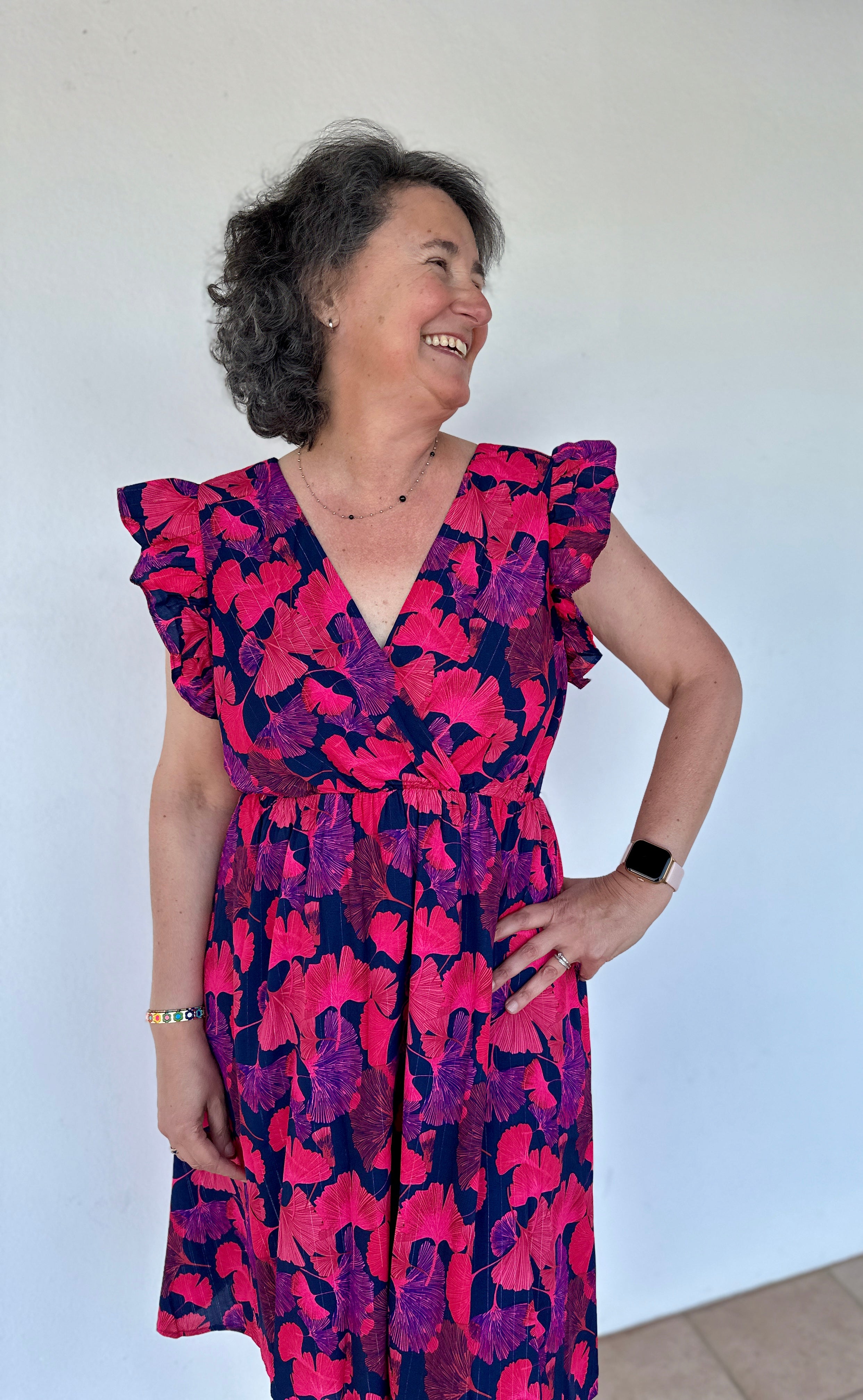 💜 Robe Flore prune & fuchsia – Élégance grande taille