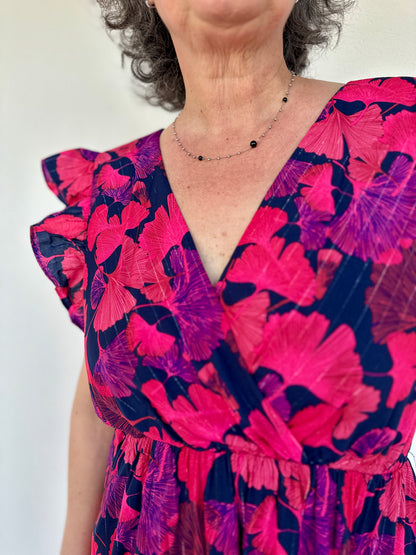 💜 Robe Flore prune & fuchsia – Élégance grande taille
