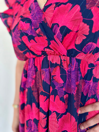 💜 Robe Flore prune & fuchsia – Élégance grande taille