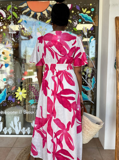 💖 Robe Sophie fleurs fuchsia – Bohème & lumineuse