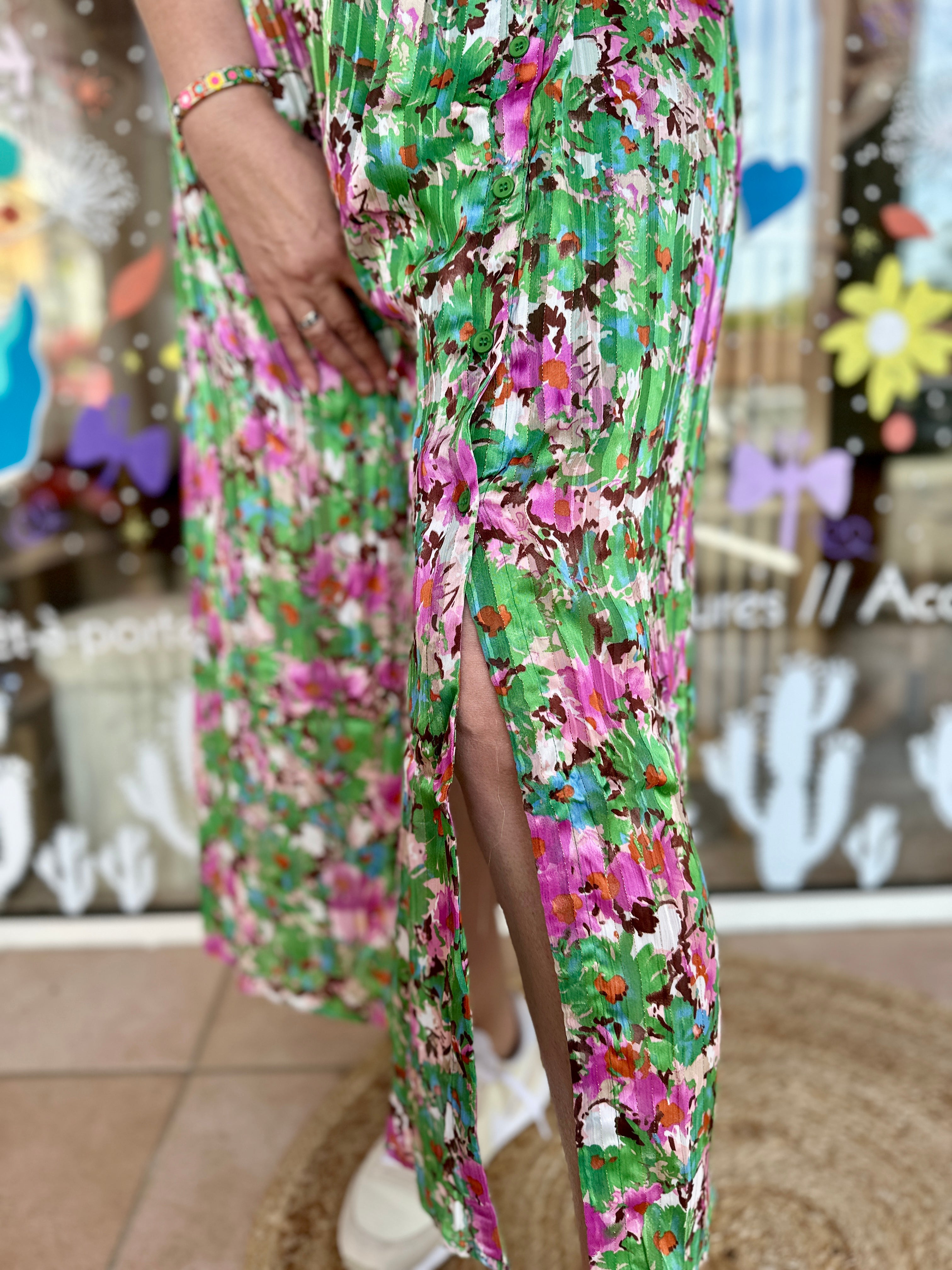 🌸 Jupe Flora longue verte & prune – Fluide & bohème