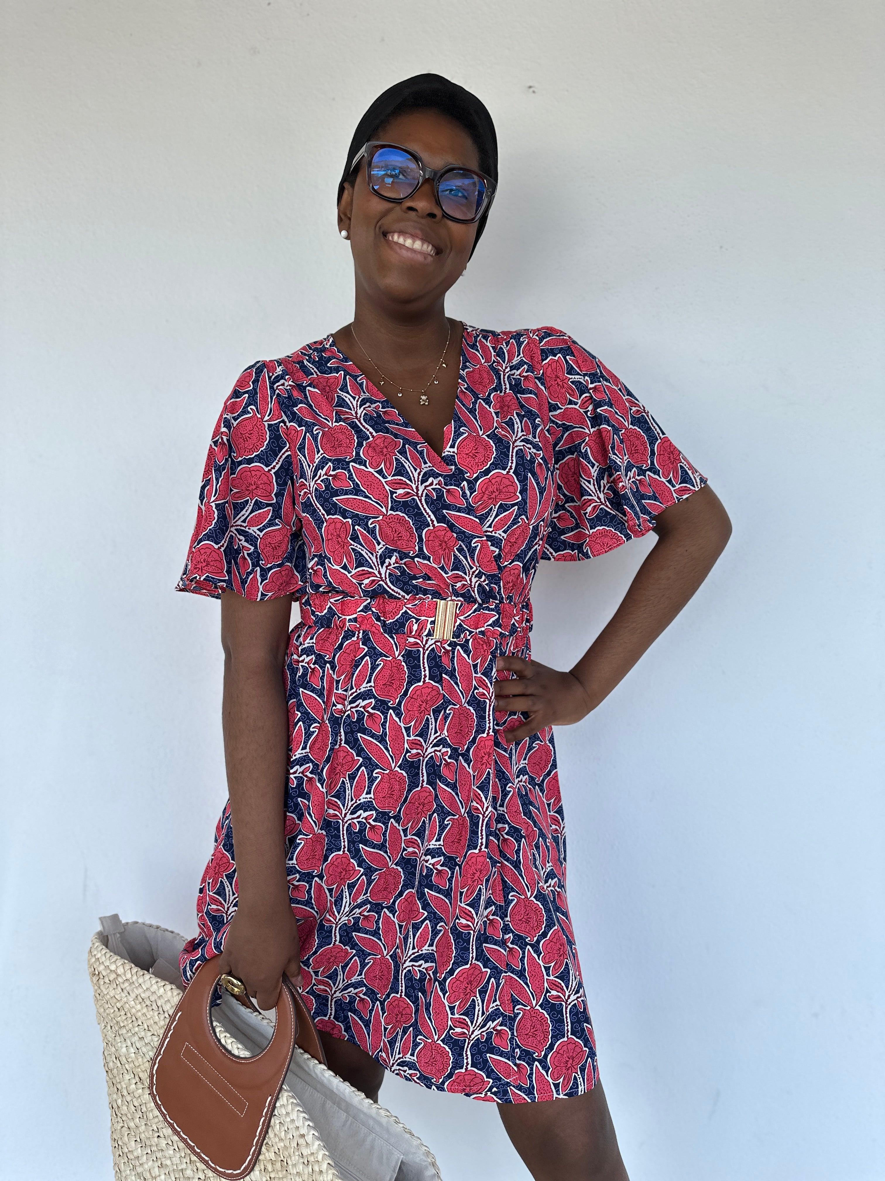 ❤️ Robe Livia rouge & bleu marine – Élégante & féminine