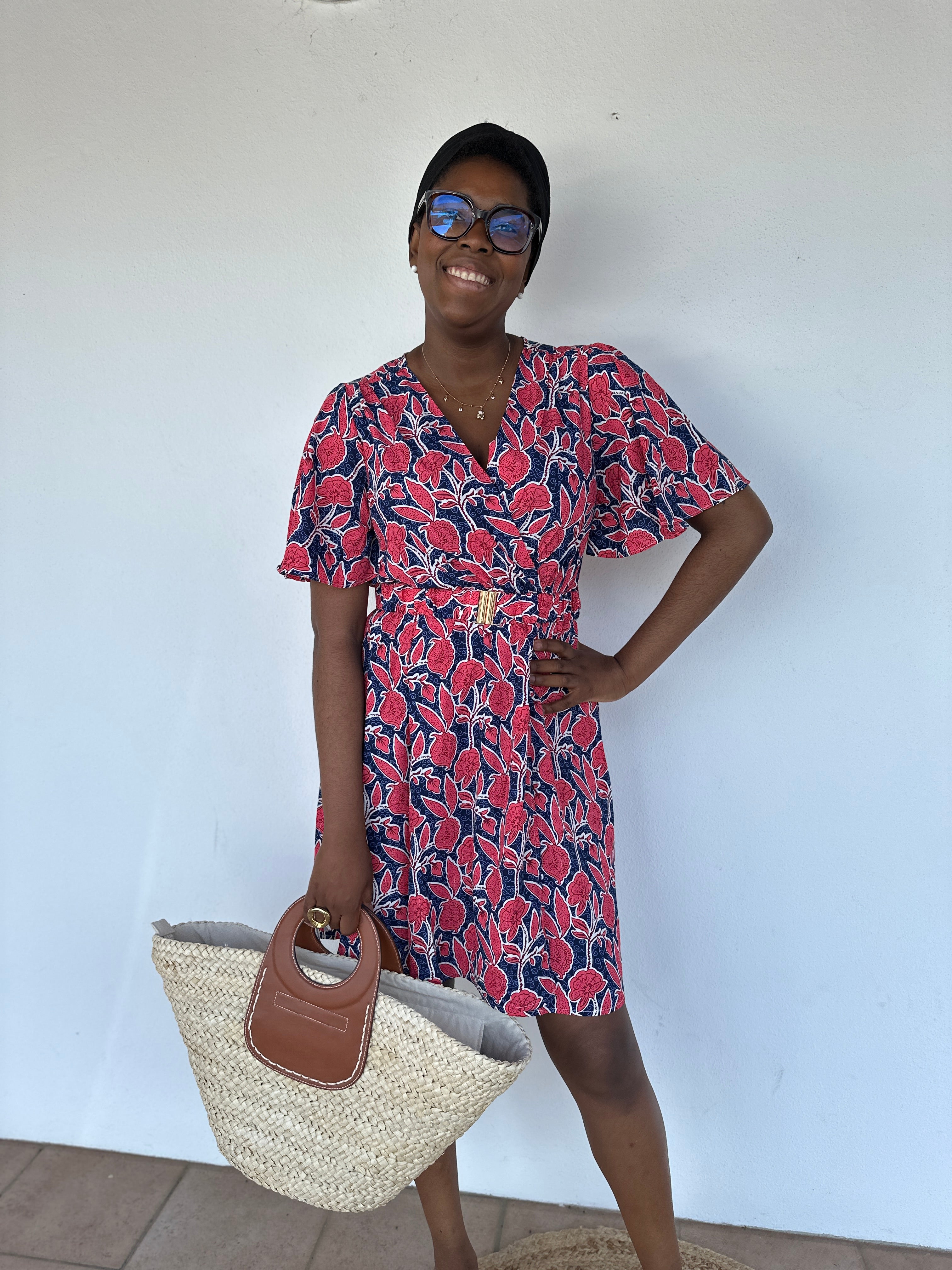 ❤️ Robe Livia rouge & bleu marine – Élégante & féminine