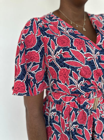 ❤️ Robe Livia rouge & bleu marine – Élégante & féminine