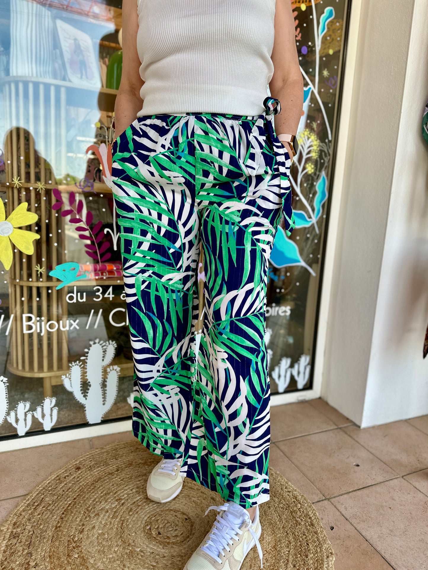 🌿 Pantalon Alizé feuillage – Fluide & tropical