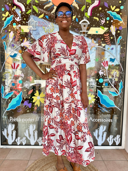 🤎 Robe Naïa rouille feuillage – Bohème & élégante