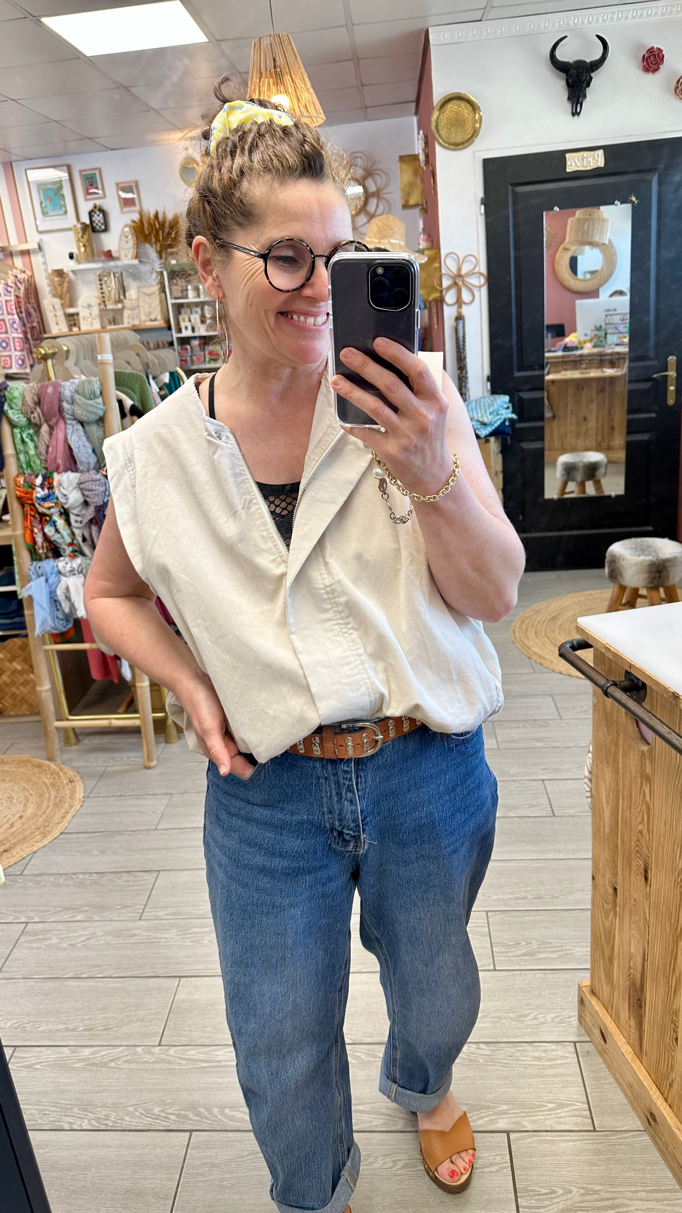 🤍 Gilet Laura sans manches en velours écru