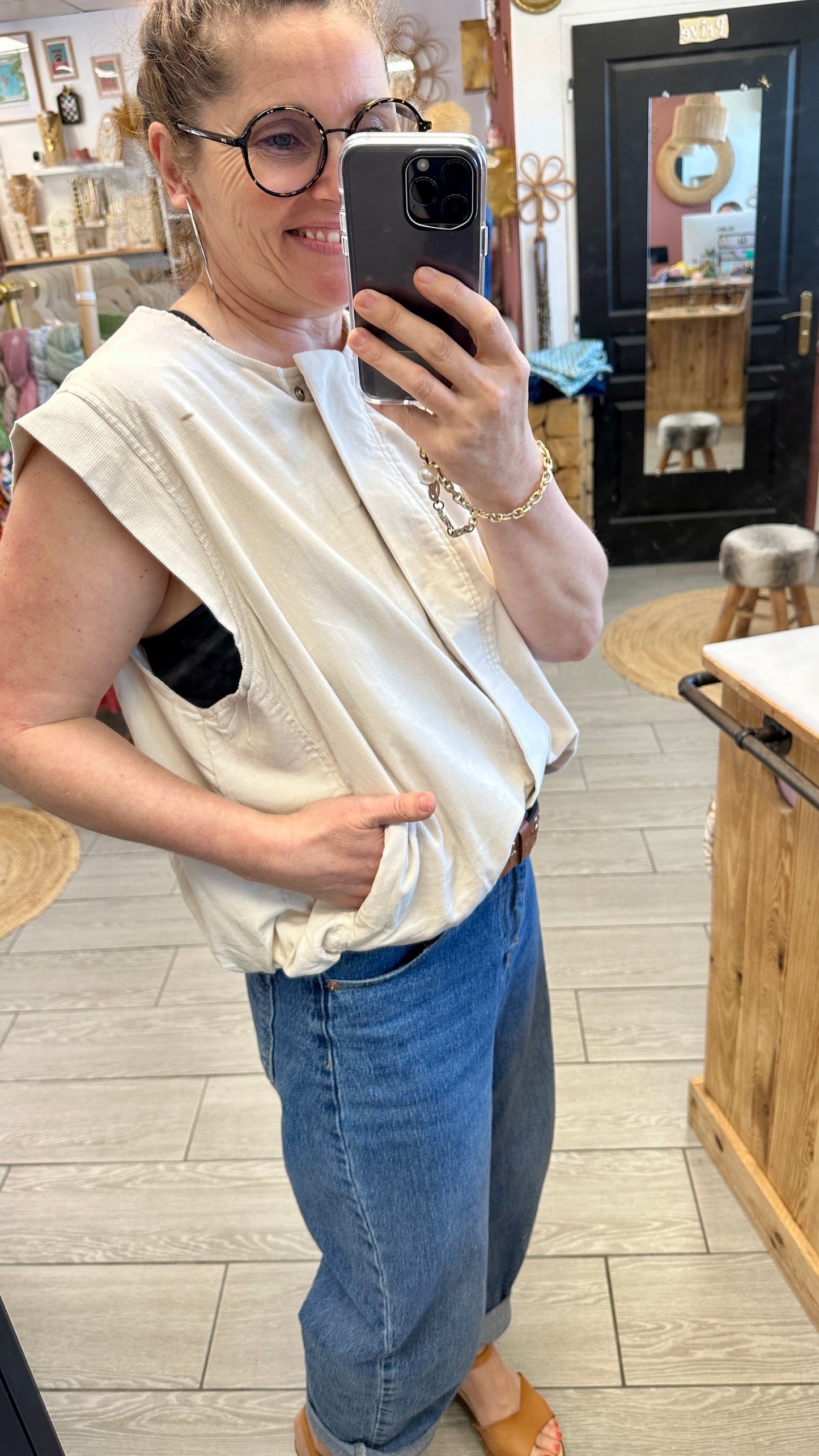 🤍 Gilet Laura sans manches en velours écru