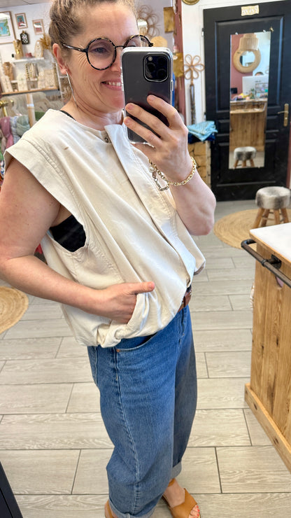 🤍 Gilet Laura sans manches en velours écru