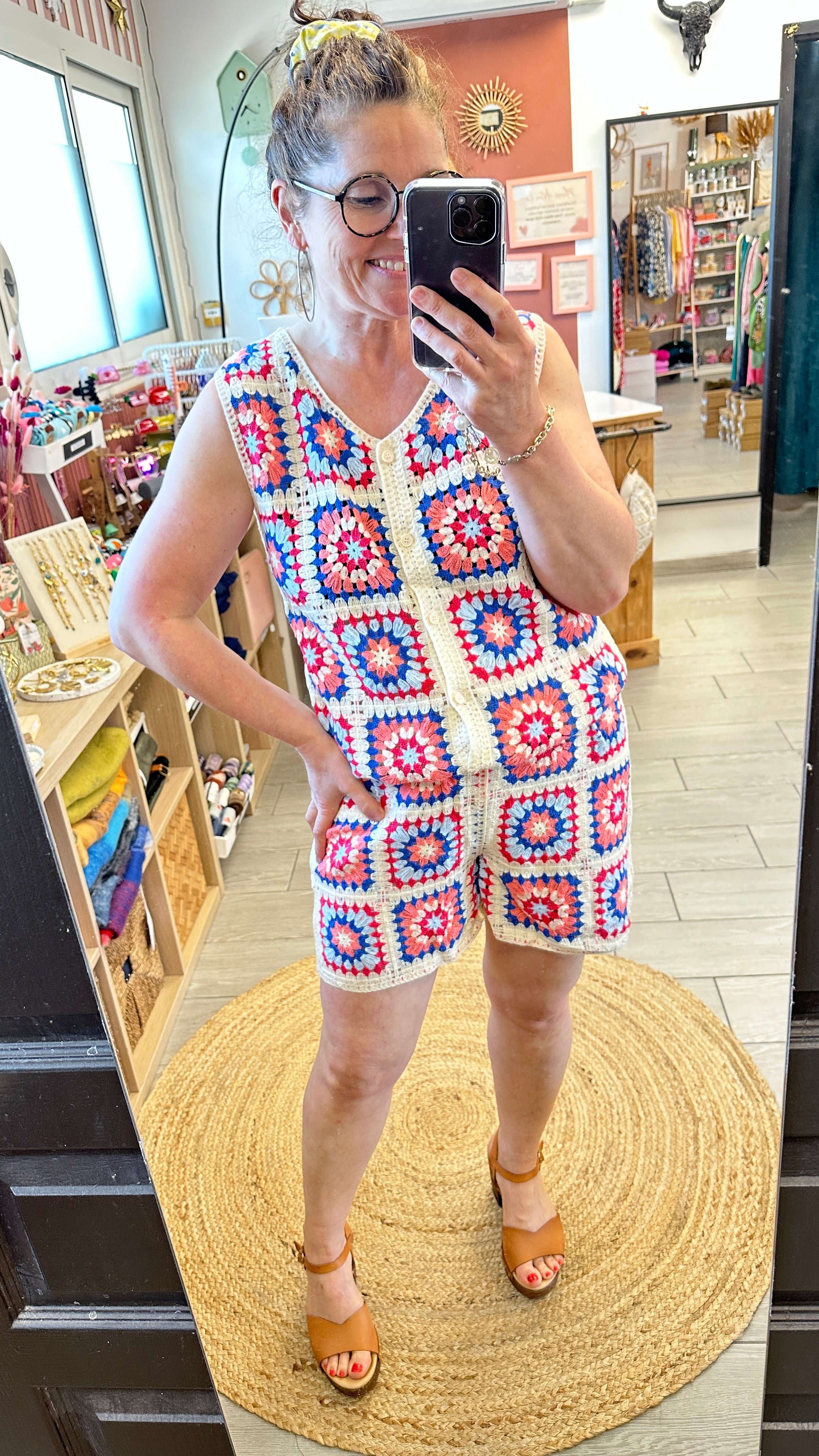 🧡 Pièce crochet bohème multicolore – Haut ou short