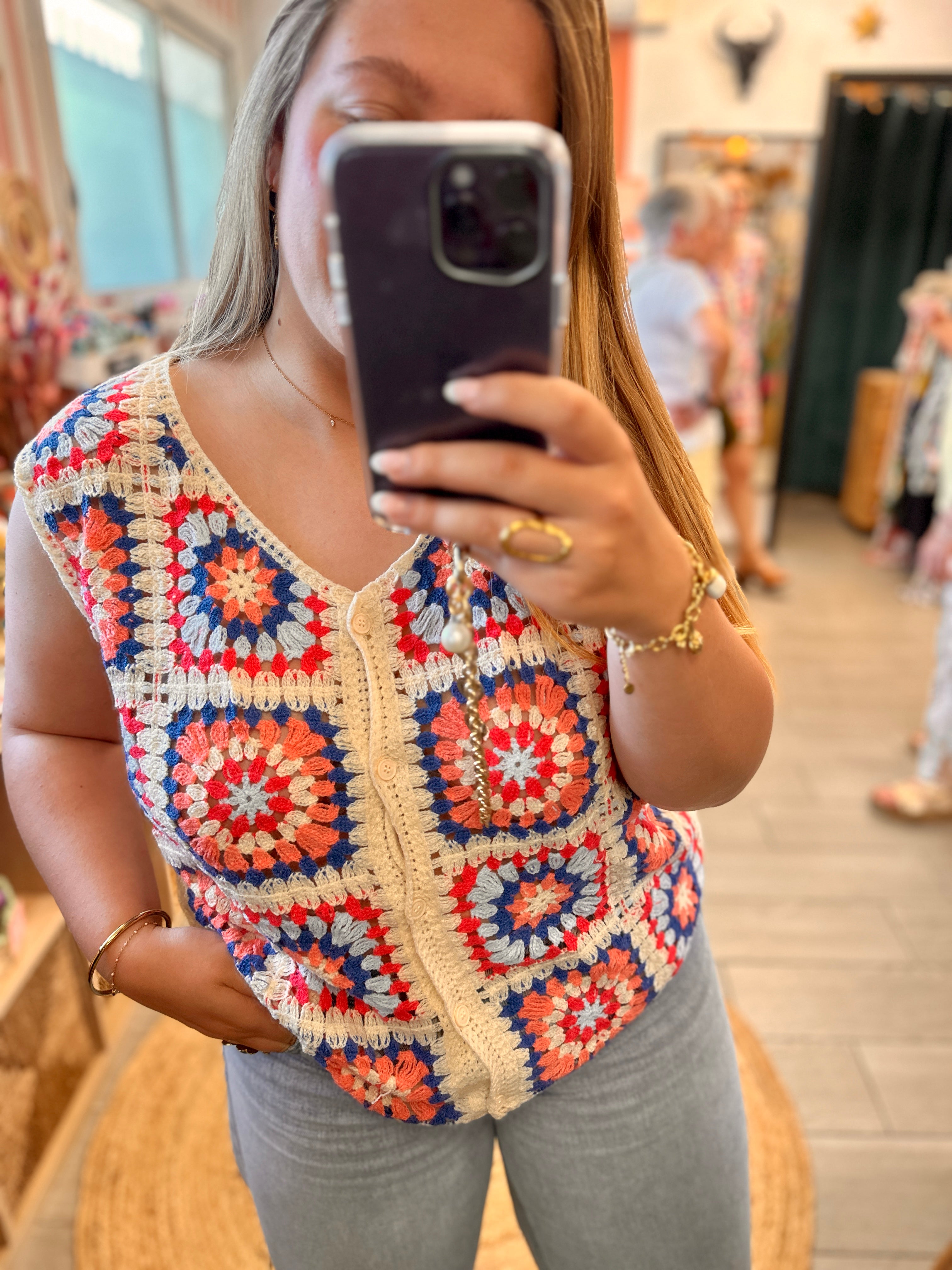 🧡 Pièces crochet bohème multicolores – Grande taille