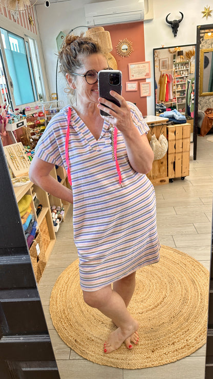 🌈 Robe Sunny éponge rayée – Ultra fun & estivale