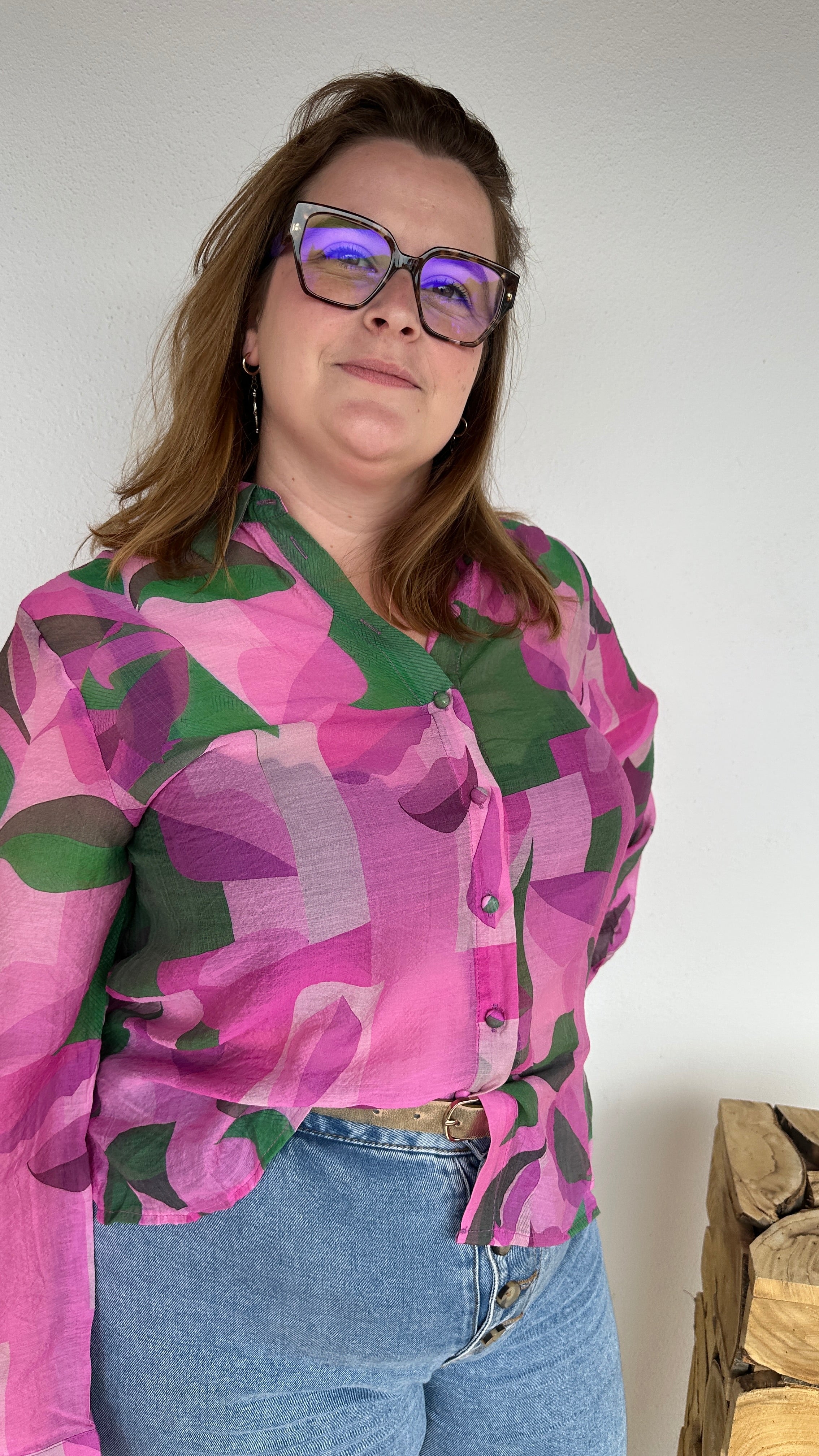 🌸 Chemise Jimi – Imprimé Rose & Vert