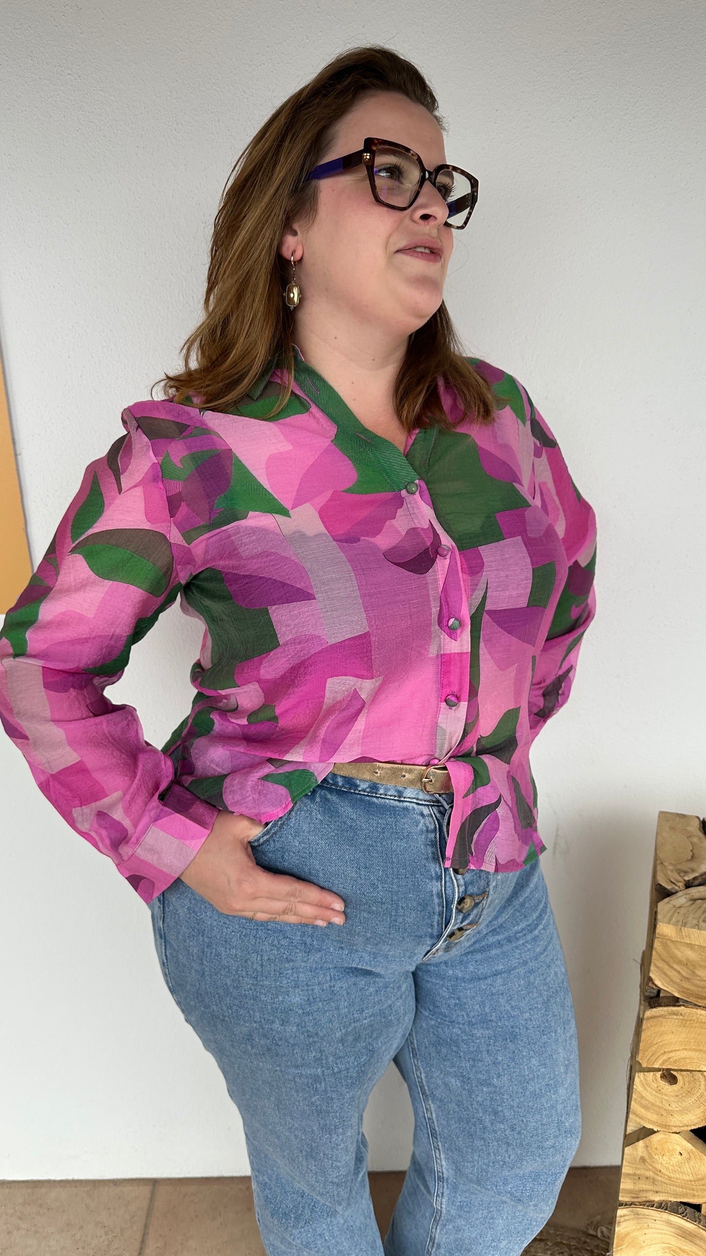 🌸 Chemise Jimi – Imprimé Rose & Vert