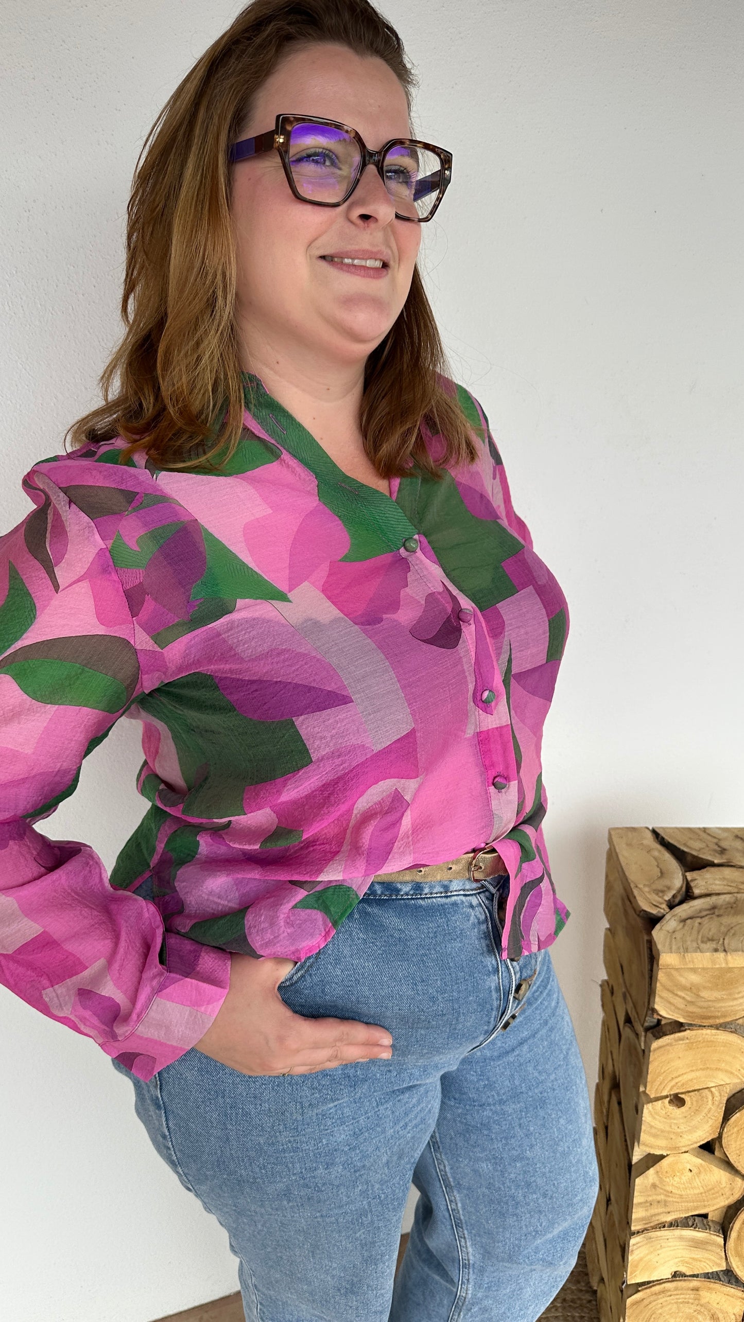 🌸 Chemise Jimi – Imprimé Rose & Vert