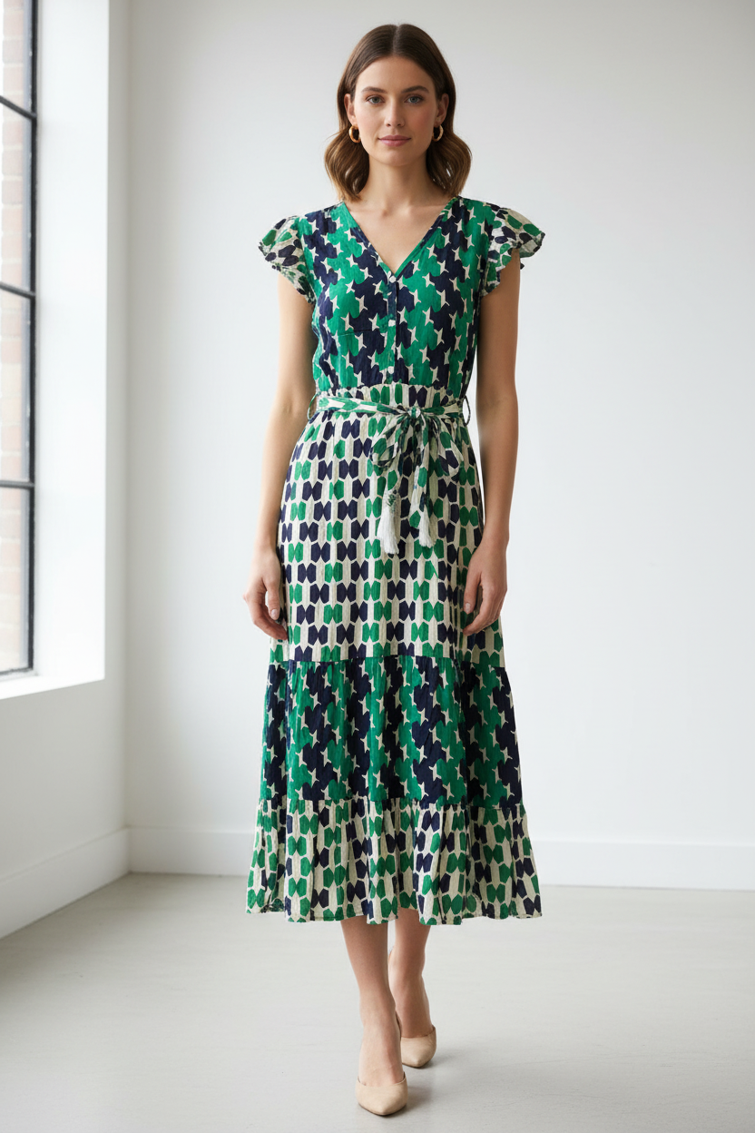 🌿 Robe Luna – Verte, Noire et Blanche