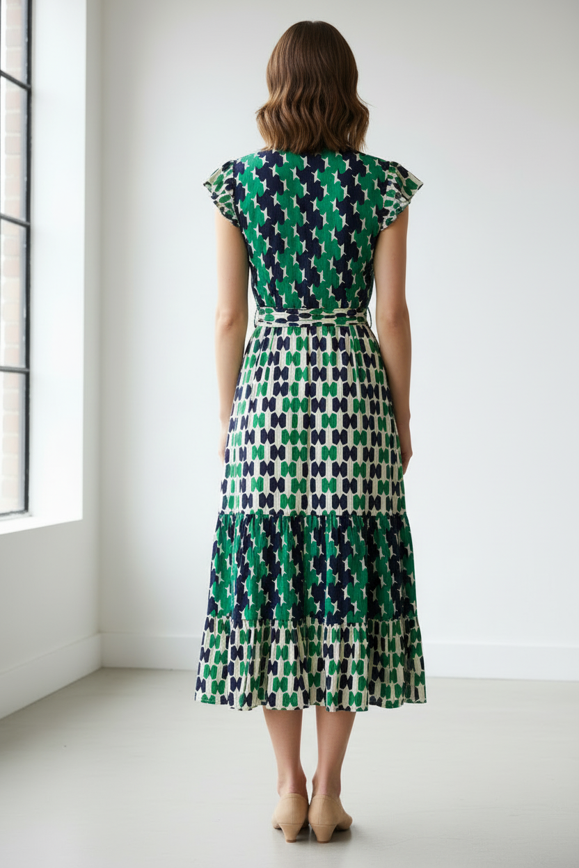 🌿 Robe Luna – Verte, Noire et Blanche