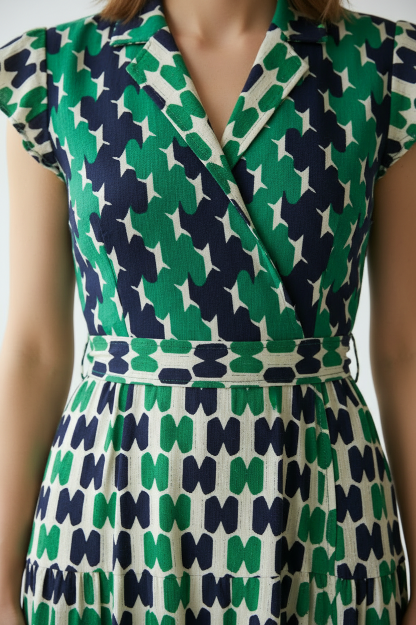 🌿 Robe Luna – Verte, Noire et Blanche