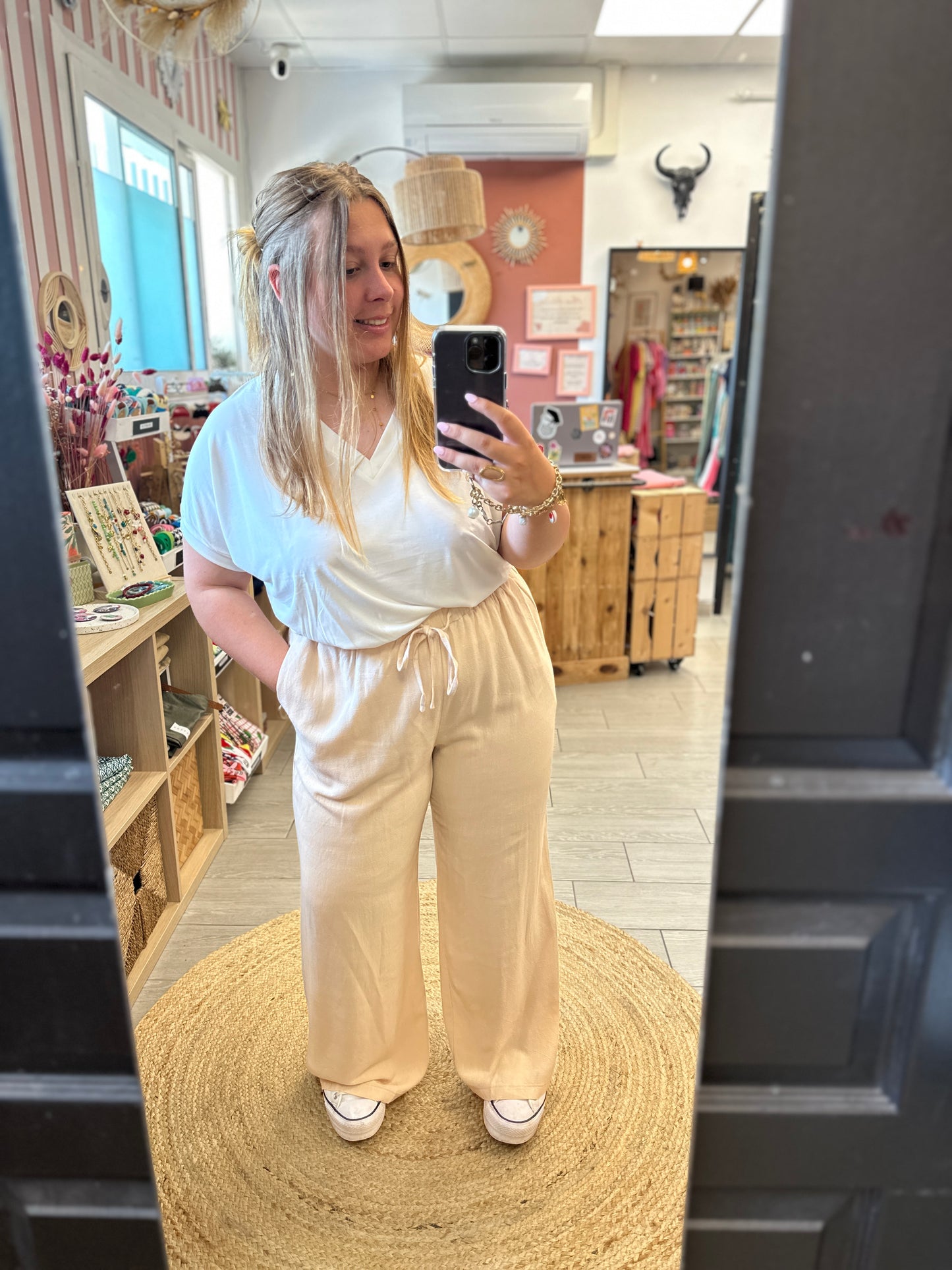 🌿 Pantalon Gaïa fluide viscose & lin – Grande taille