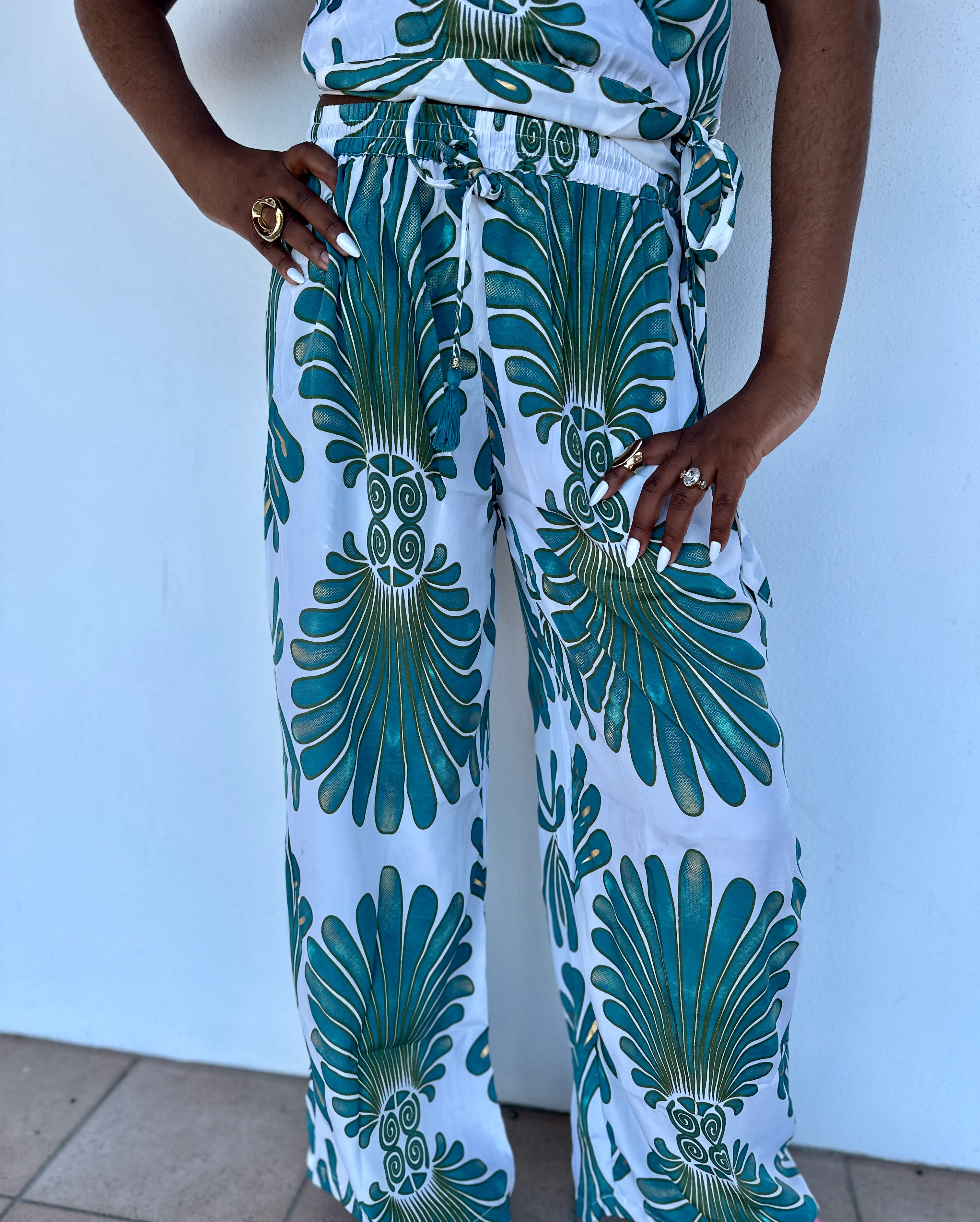 💙 Pantalon Laguna imprimé bleu – Fluide & bohème