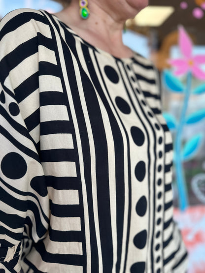 🖤Chemisier Pauline noir et Beige – 100% Rayonne
