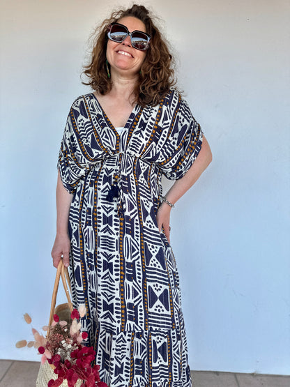 🤎 Robe Azéline géométrique – Bohème & élégante