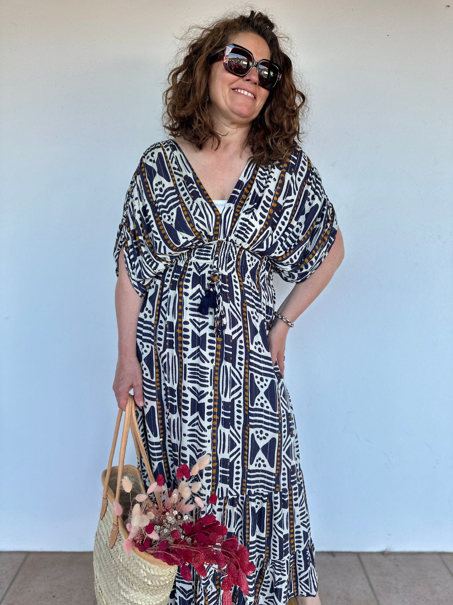 🤎 Robe Azéline géométrique – Bohème & élégante