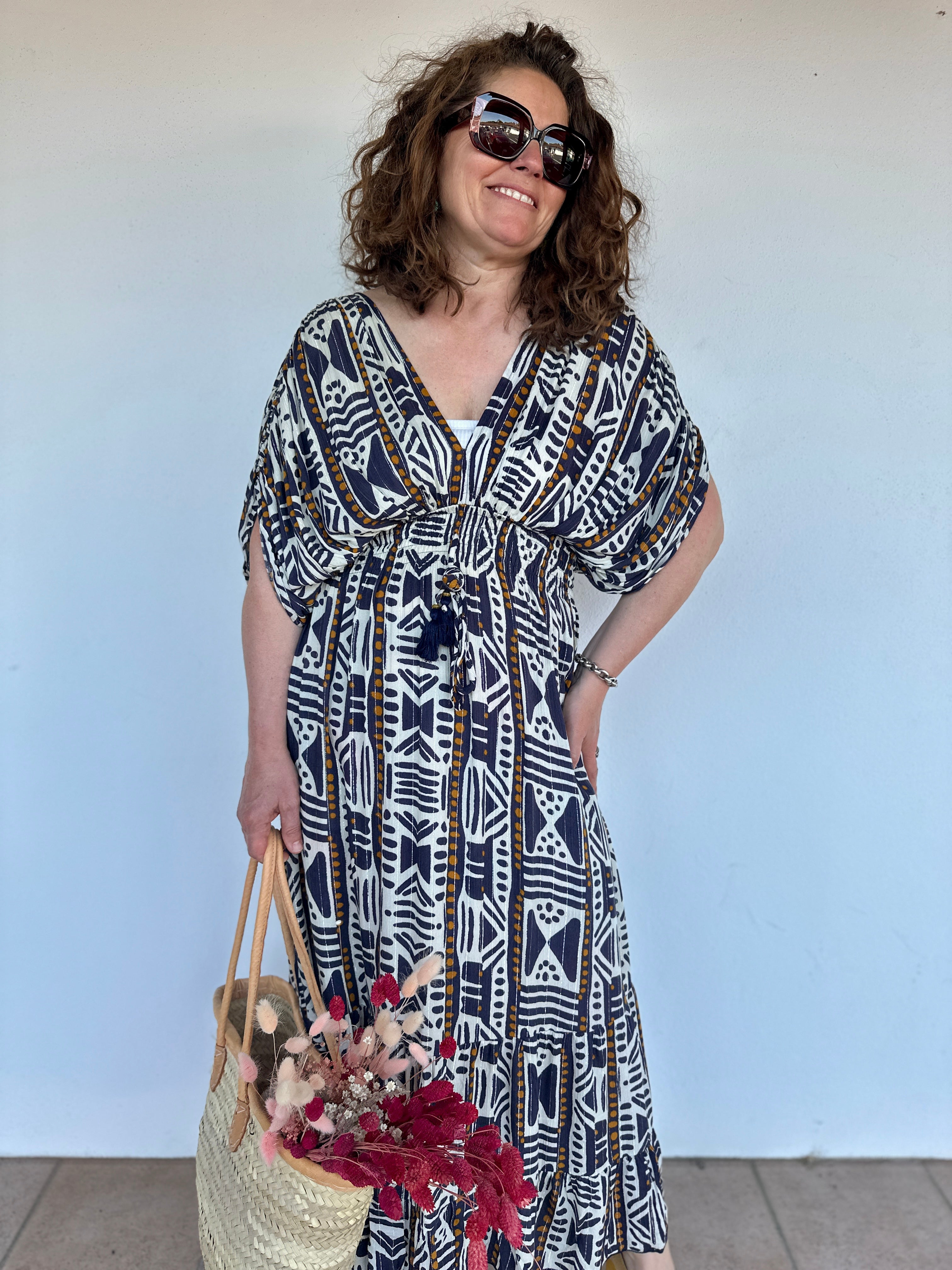 🤎 Robe Azéline géométrique – Bohème & élégante