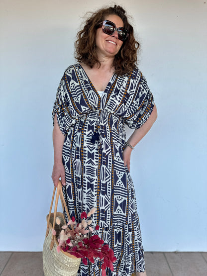 🤎 Robe Azéline géométrique – Bohème & élégante