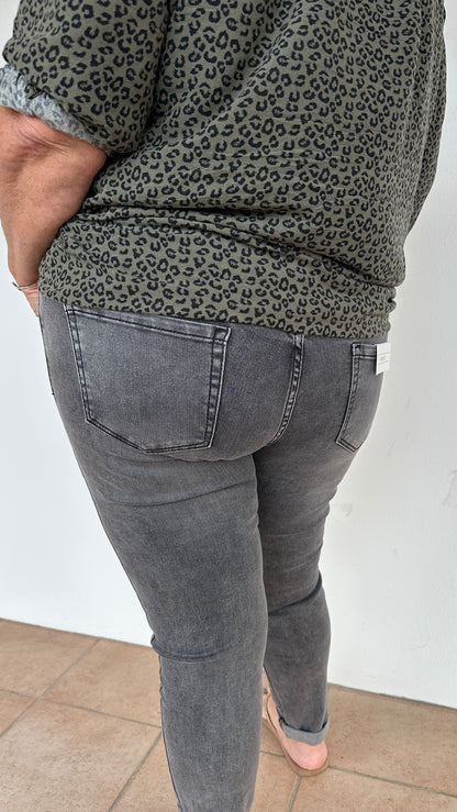 Jean slim gris femme taille haute avec tissu stretch – Abana 64990