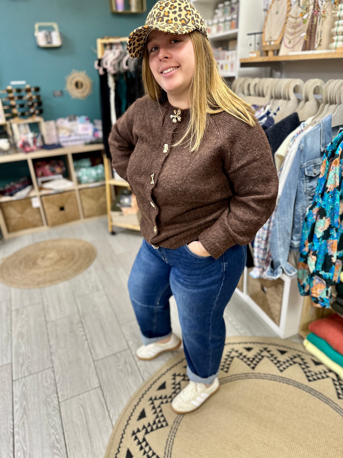 Jean femme casual chic taille haute bleu foncé - Abana 64240