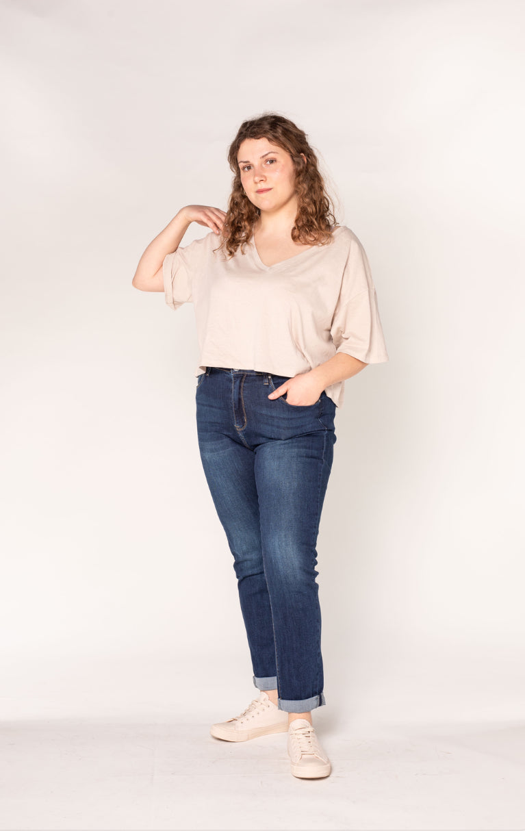 Jean mom bleu confortable en coton stretch – Abana Boutique Pays Basque