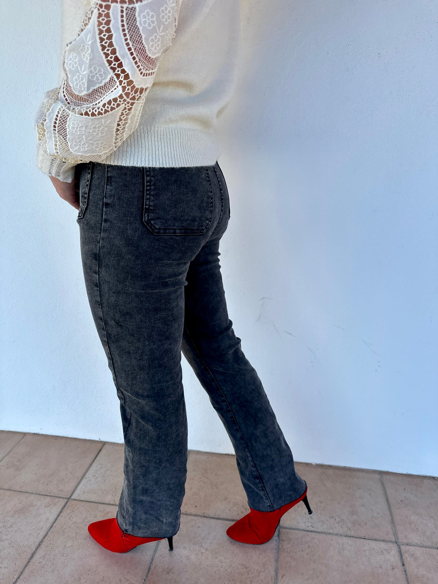 jean évasé gris confortable et galbant pour femme - abana 64990