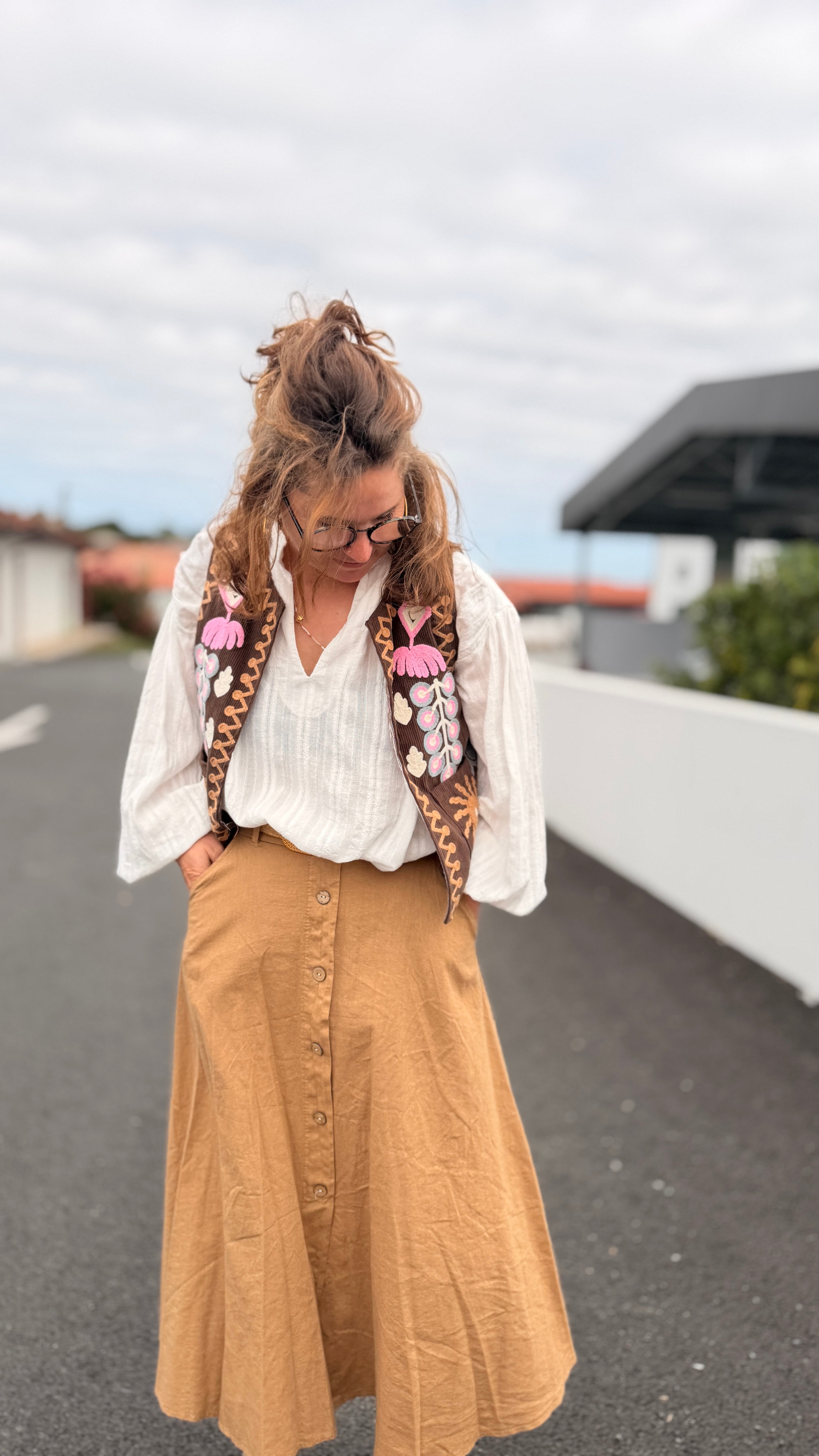 jupe longue camel ceinture et boutons fluide legere banditas isla bonita bordeaux bergerac périgueux la teste de buch