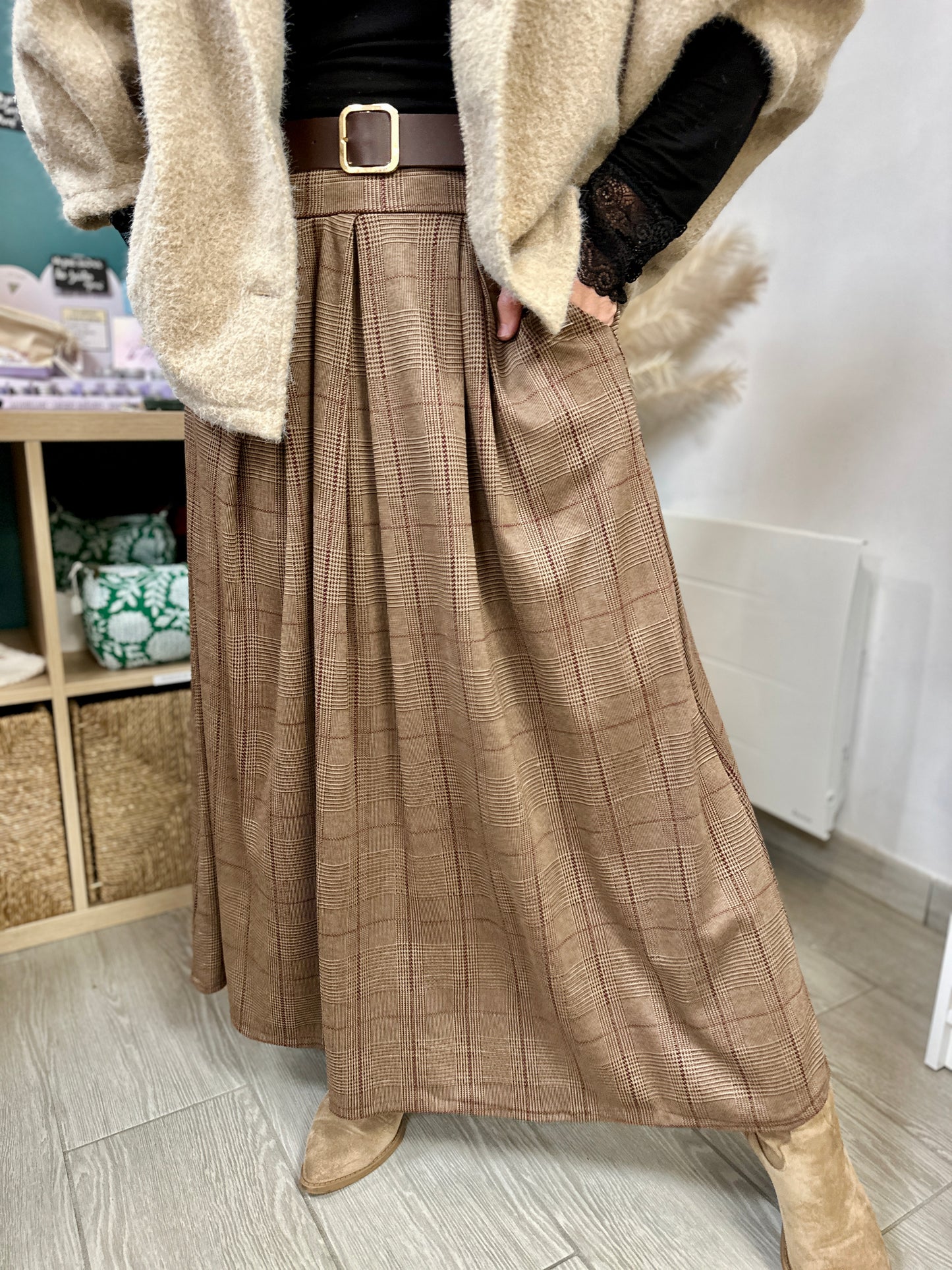 jupe automnale taille élastique matière chaude et fluide - abana 64310